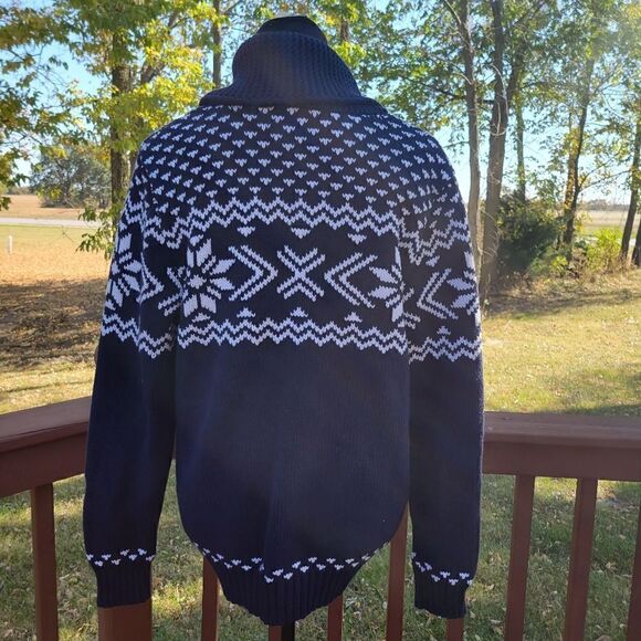Vintage Express  Nordic Zip Sweater | Blue & White Snowflake Knit | Size Medium - Picture 4 of 15